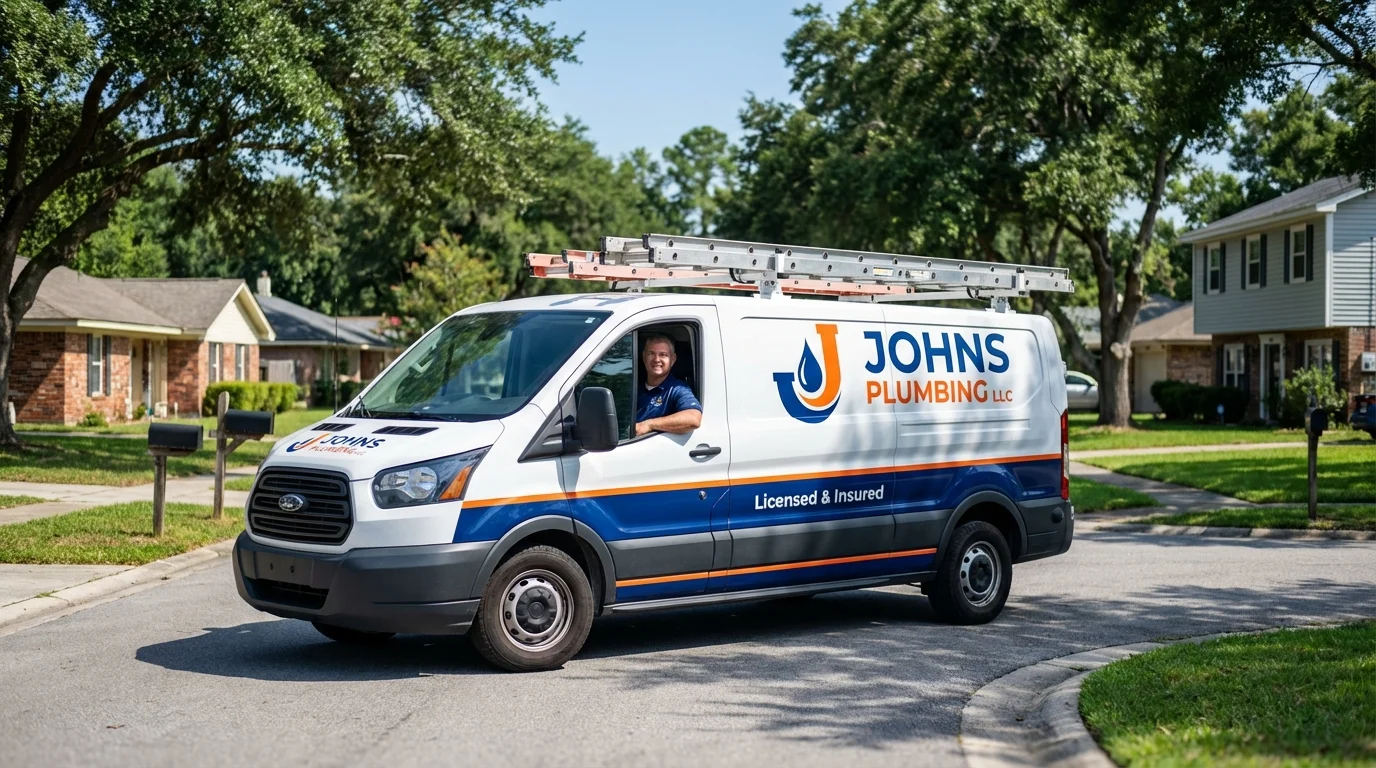 Johns Plumbing LLC service van in New York Mills, MN
