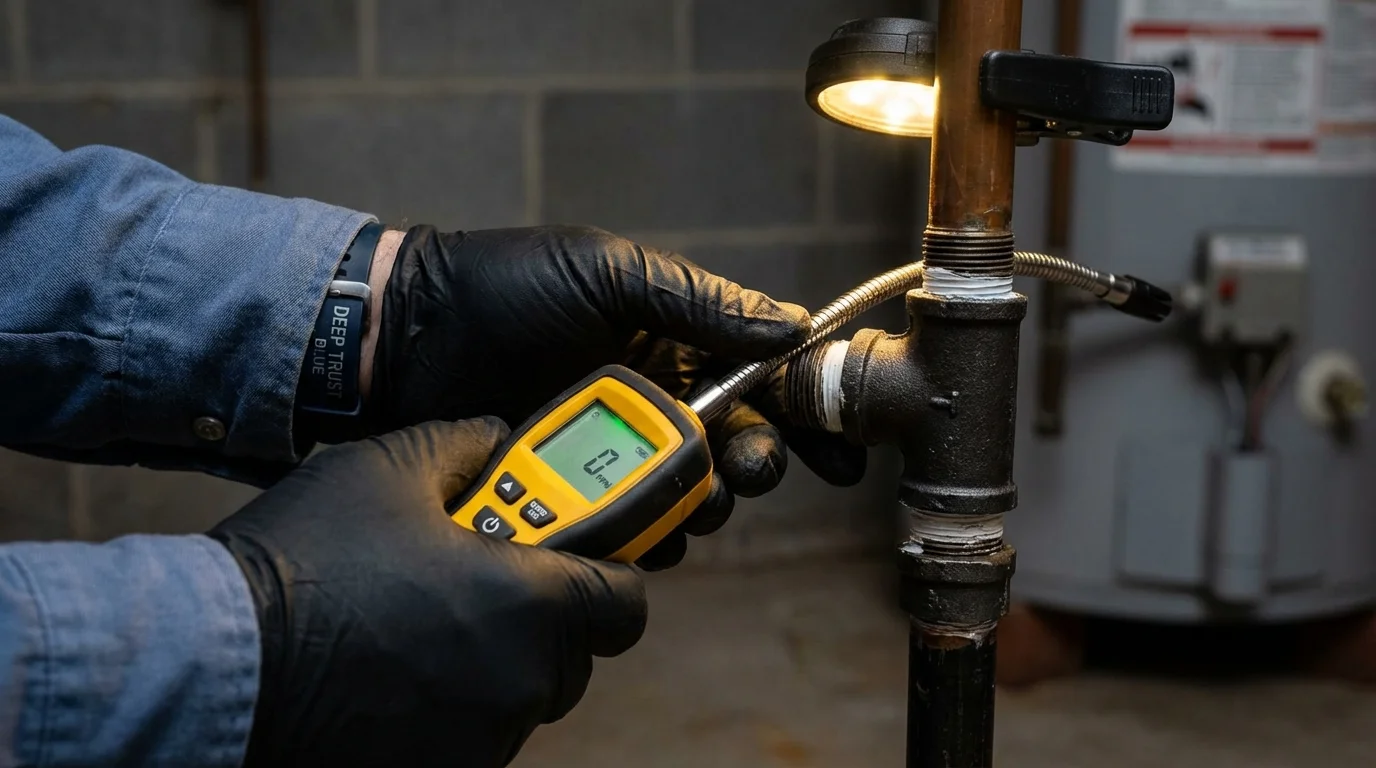 Gas leak detection with electronic sniffer by Johns Plumbing LLC in New York Mills
