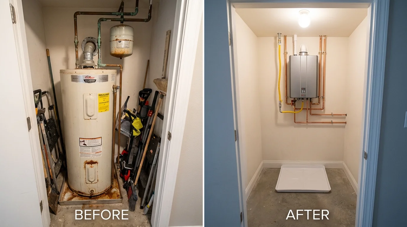 Tank water heater versus wall-mounted tankless unit comparison for New York Mills, MN homeowners